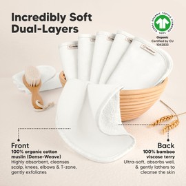 6-Pack Cotton Baby Washcloths for Newborn - Organic Cotton Muslin Soft Wash Cloths for Babies, Infant, Kids, Toddler Towels for Boy,Girl,Super Absorbent Face Cloths,Scratch-free Baby Rags (Soft White)