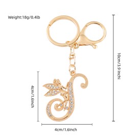 LAKFORET Alphabet Initial Letter Keychain Angel Key Ring for Purse Handbags Women Girl Letter Keychains (I)