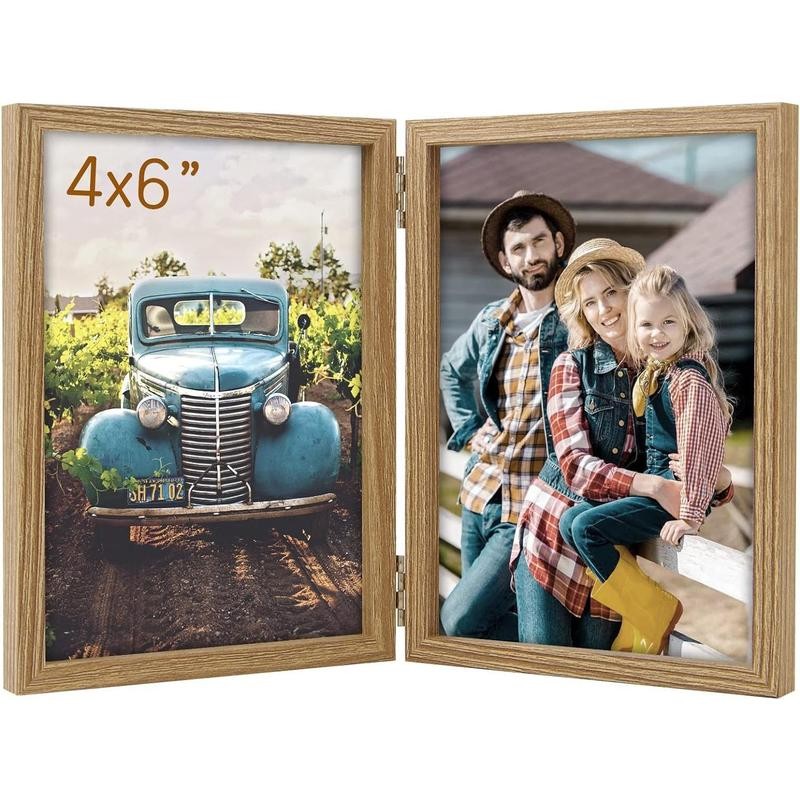 5x7 Picture Frames Double Hinged Wood Folding Photo Frames Vertical