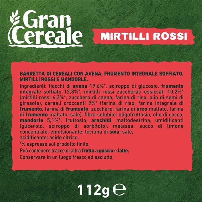 Gran Cereale, Barrette con Mirtilli, Avena e Mandorle, Snack di