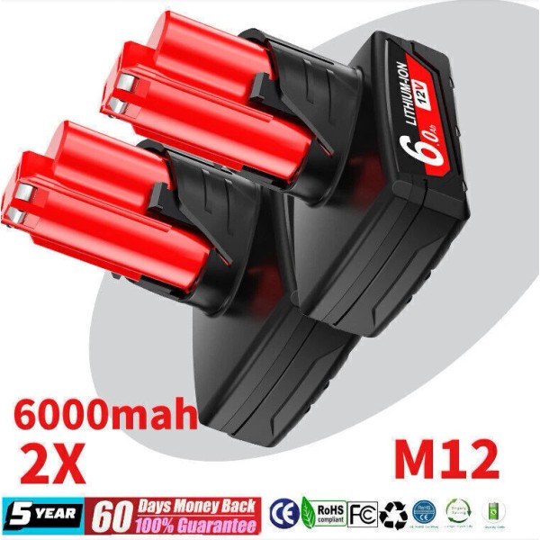 Unbranded 2PACK For Milwaukee For M12 12V Battery 6000mah Extended