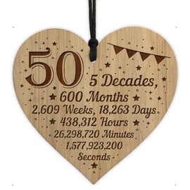 Red Ocean Funny 50th Birthday Gift For Him Her Engraved Wood Heart 50th Birthday Gift For Men Women