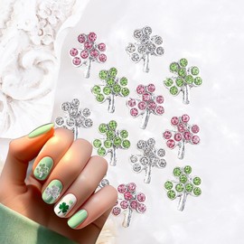15Pcs Clover Nail Charms Alloy Silver St.Patrick's Day Nail Charms for Acrylic Nails Green Shamrock Nail Jewelry Nail Gems Rhinestones 3D Shamrock Nail Art for Women Girls Nail Accessories Crafts