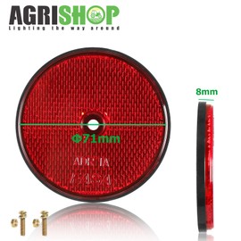 AGRISHOP 4 x Rectangular Reflectors, Reflectors, Round Reflectors, Cat's Eye Caravan, Rear Reflector Diffusion Disc Pendant, Reflector Pendant, Red Diameter 71 mm (Round/Screws/Red)