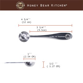 Honey Bear Kitchen 2.5 ml 1/2 Teaspoon Measuring Scoop Spoons, Polished Stainless Steel, Set of 2