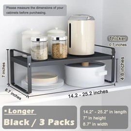 3 Pack Expandable Cabinet Shelf Organizer Kitchen Shelf Riser Stackable Pantry Shelves Kitchen Organizers and Storage Metal Spice Rack Countertop Organizer Cupboard Adjustable Shelfs Desk Rack Shelf