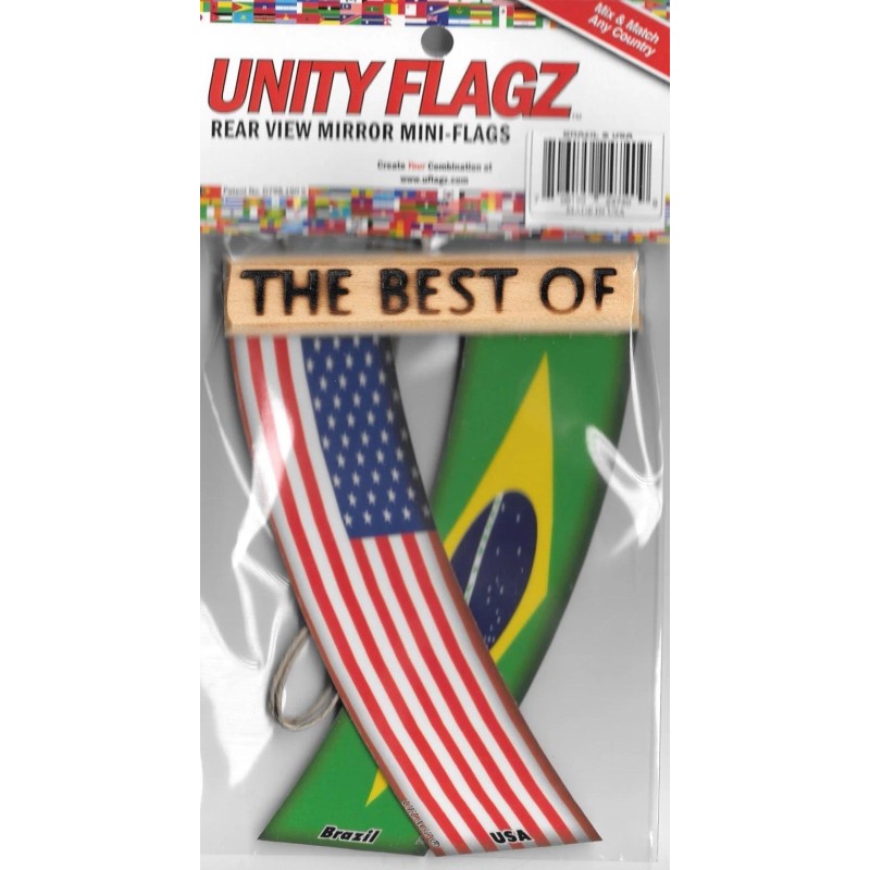 Rear view mirror car flags Brazil and USA Brazilian unity