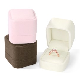 MYEBIUAI Velvet Ring Box Wedding Valentine's Day, Premium Engagement Ring Gift Box Jewelry Ring Display Holder Case for Proposal Ceremony (White)