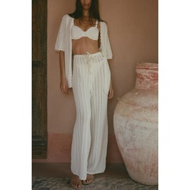 Imily Bela Women's Summer 2 Piece Swimsuit Cover up Crochet Knit Cardigan Tops Long Pants Set Bathing Suit Beach Outfit