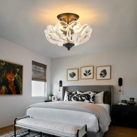 HuixuTe Modern Semi Flush Mount Ceiling Light, 3-Light Black Close to Ceiling Light Fixture with Clear Glass Shade for Living Room Entryway Bedroom