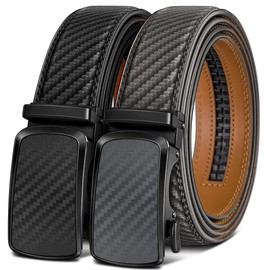 BULLIANT Men's Ratchet Belt 2 Pack-Click Leather Belt Adjustable for Men 1 3/8-Cut for Perfect Fit(Black/Sacred Grey,44"-52" Waist Adjustable)