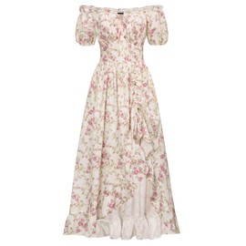 Scarlet Darkness Cottagecore Milkmaid Dress Off Shoulder Summer Sundress Flowy Corset Dress Pink Flower L