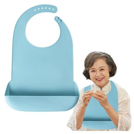 Tiwerlfe Food-Grade Silicone Adult Bib with Crumb Catcher - Adjustable Neck, Waterproof & Easy to Clean Bib for Elderly, Men & Women (Light Blue)