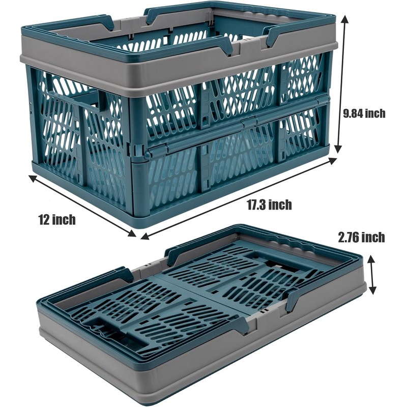 VALESKA 17" Plastic Milk Crate (Deepblue),33L Collapsible Crates for Storage,