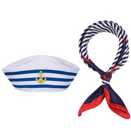 KAIAIWLUO Sailor Outfit,Sailor Hat and Scarf Set Captain Cap Captain Sailor Costume Set with Sailor Scarf for Men Women Kids Adults Navy Dress Up Party Accessories