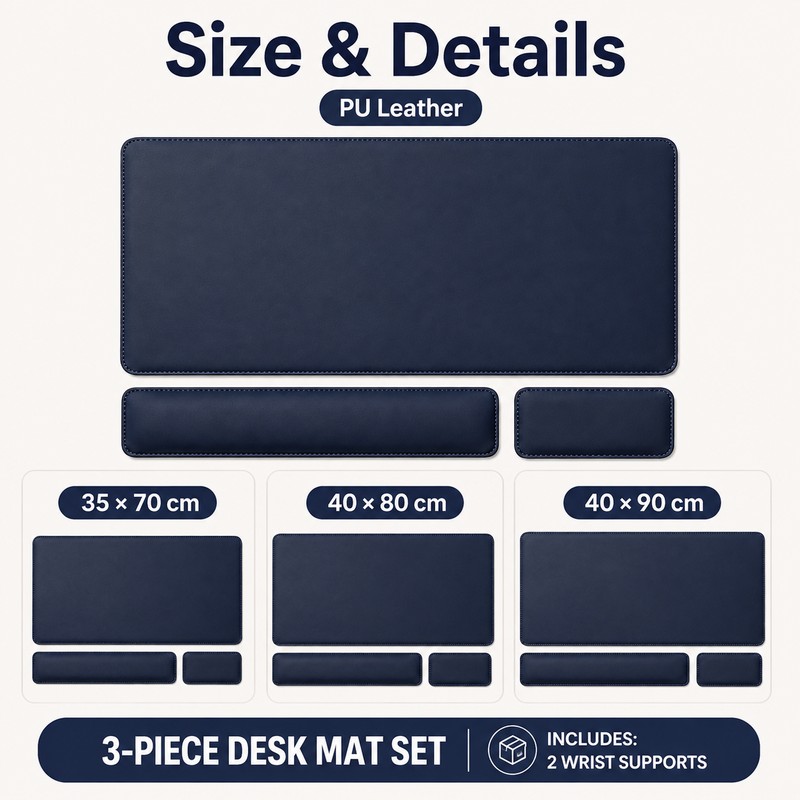 Waterproof PU Leather Desk Mat Set for Office & Gaming