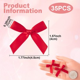 Pndeyo 35pcs Mini Gift Wrap Bows, Tiny Cute Satin Ribbon Bow, Soft Craft Bowknot Sewing Accessories for Christmas Wedding Birthday Party Flowers Bakery Treat Gift Box Decoration- Red