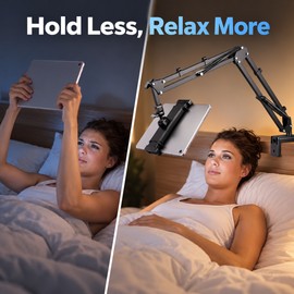 Tablet Holder for Bed with 90cm Metal Arm – 360° Rotating Adjustable Mount Stand for 4.5–11 Inch Phones and Tablets