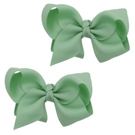 Motique Accessories 3 Inch Grosgrain Bow for Little Girls- Set of 2 (Sea Green)
