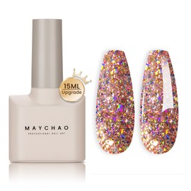 MAYCHAO Glitter Gel Nail Polish, 15ML Princess Glitter Gel Nail Polish, Soak Off UV LED Nail Gel Polish Nail Art Starter Manicure Salon DIY at Home, 0.5 OZ