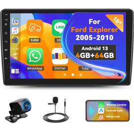 [4G+64G] Android 13 Car Stereo for Ford Explorer 2005-2010 with Wireless CarPlay Android Auto,10.1" Touchscreen Car Radio with Mirror Link Voice Control WiFi/GPS,Bluetooth,FM/RDS,SWC+Backup Camera