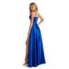 Lecureler Lecureler Satin Spaghetti Strap Prom Dress Navy Blue Size