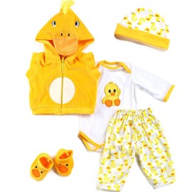 Reborn Baby Doll Clothes 20inch Cute Yellow Duck Outfit Accessories Set for 17-22 Inch Reborn Dolls Baby Clothing with Coat, Hat, Jumpsuit ,pant and Socks 5Pcs