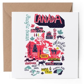 1 x Greeting Card - Map Canada Travel Attractions - Blank Birthday Celebration Anniversary #61056
