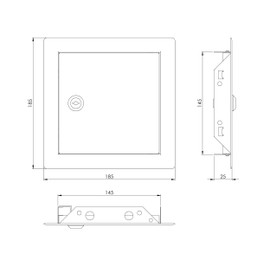 150x150mm / 6x6 inch White Metal Access Panel with Key and Lock - Inspection Hatch - Revision Door