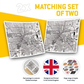 Square Stickers (Set of 2) 10cm - Houston Urban Street Map USA Fun Decals for Laptops,Tablets,Luggage,Scrap Booking,Fridges, #3365