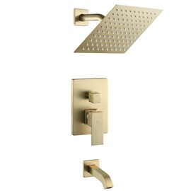 POP SANITARYWARE Tub Shower Faucet Set Brushed Gold Bathroom Rainfall Mixer 8 Inch Shower Head System with Tub Spout Single Handle Shower Trim Kit with Valve