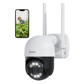 ZOSI PTZ Outdoor WiFi Surveillance Camera, 355°/140° Swivel, 1080P WLAN IP Camera, Outdoor, Person/Vehicle Detection, Night Vision in Colour, 2-Way Audio