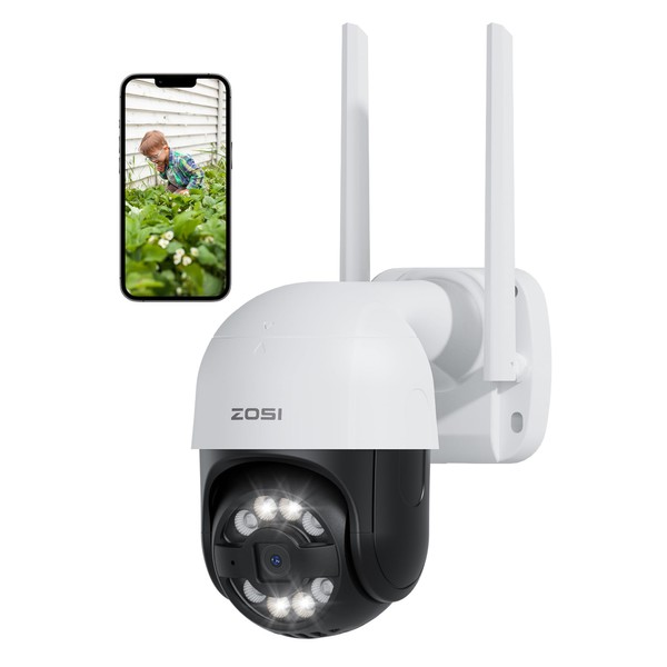ZOSI PTZ Outdoor WiFi Surveillance Camera, 355°/140° Swivel, 1080P WLAN