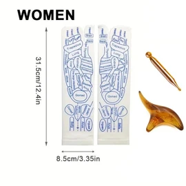 1 Pair Reflexology Socks, Massage Socks Cotton Acupressure Socks, Marked Massage Socks with Massage Stick, Massage Reflection Area Schematic Socks Foot Reflexology for Women and Men (Women 35-39)