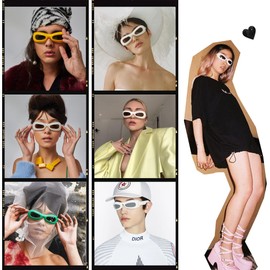 VANLINKER Oval Inflated Sunglasses for Women Men Trendy Vintage Sun Glasses Retro Small Frames Narrow Shades VL9737, C1 Classic Black