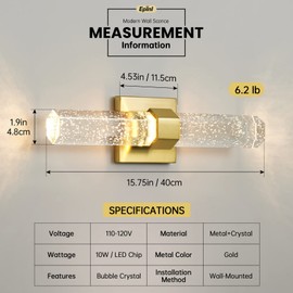Epinl Bathroom Sconce Wall Lighting - Modern Gold Wall Sconce Crystal Wall Light 3000K LED Wall Mount Light Vertical and Horizontal Bathroom Vanity Light Fixture for Living Room Bedroom
