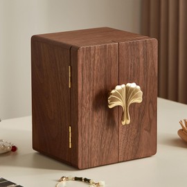 Homruilink Wooden Jewelry Box 5 Layer Solid Wood Black Walnut Large Jewelry Organizer with Brass Handle for Necklaces Rings Earrings Watches Christmas Gifts (5.5x6.3x7.9inches)