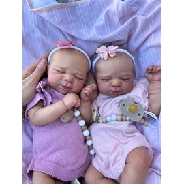 Anano Reborn Twins Girls, 18 Inch Lifelike Reborn Baby Dolls Silicone Full Body Realistic Newborn Baby Doll Twins That Look Real Life Baby Doll Reborns Twin Sisters