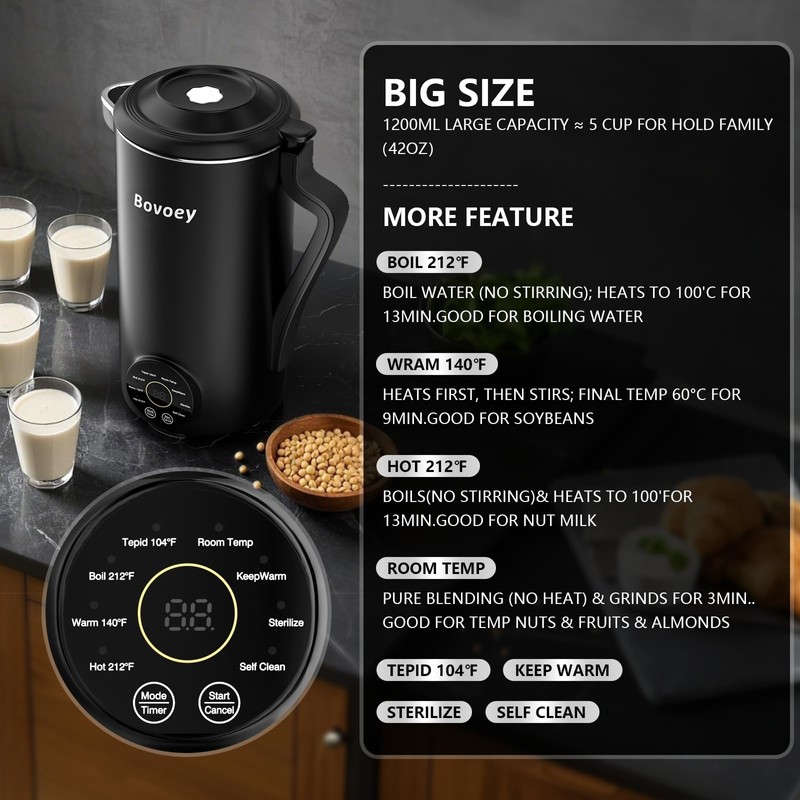 Nut Milk Maker Machine, Automatic Soy Milk Maker for Almond