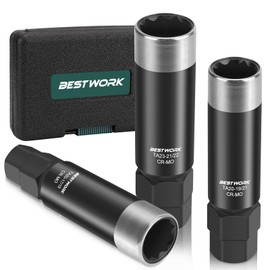 Bestwork 10 Spline Lug Nut Key Set, 10 Spline Lug Nut Socket for Passenger Cars, SUVs and Trucks, Double Layer Reinforcement, Dual Hex Drive, CR-MO Steel, 3 Piece