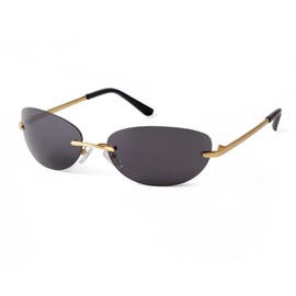 ADE WU Vintage Rimless Oval Sunglasses for Women Men 90s Trendy Framless Mirror Lens Sun Glasses y2k Gold/Grey
