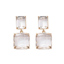 Crystal Square Earrings for Women Clear Earrings Rhinestone Geometric Earrings Transparent Rectangle Drop Earrings Wedding Bridal Birthday Jewelry for Women, Large, Metal, No Gemstone