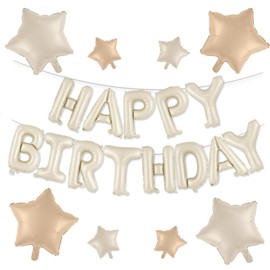 Moguri Happy Birthday Balloons Set with Pink and Purple Stars, 16 Inch Foil Letters, Ideal for Birthday Decorations and Party Celebrations