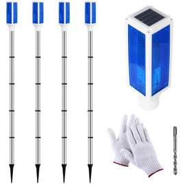 Rossesay 4 Pack 44'' Solar Powered Driveway Markers Reflective Landscape Lights with Drill Bit Gloves for Snow Road Parking Outdoor Yard(Blue)