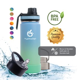 hydro2go ® Trinkflasche aus Edelstahl 0.5/1 Liter - für Kinder, Schule, Sport, Fitness & Outdoor | Edelstahlflasche BPA-frei + 3 Trinkverschlüsse | 100% Auslaufsicher