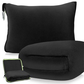 DAWNTREES Travel Blanket for Airplane & Car,Long Flight Essential for Women,Men,Kids,Compact Pillow,with Luggage Sleeve & Backpack Clip