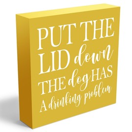 Funny Bathroom Quotes Bathroom Dog Decor Home Toilet Humor Sign Wooden Box Sign for Bedroom Bathroom Dining Room Home Farmhouse Coffee Bar Wood Square Box Sign for Tabletop Bookshelf Wall Decor Yellow
