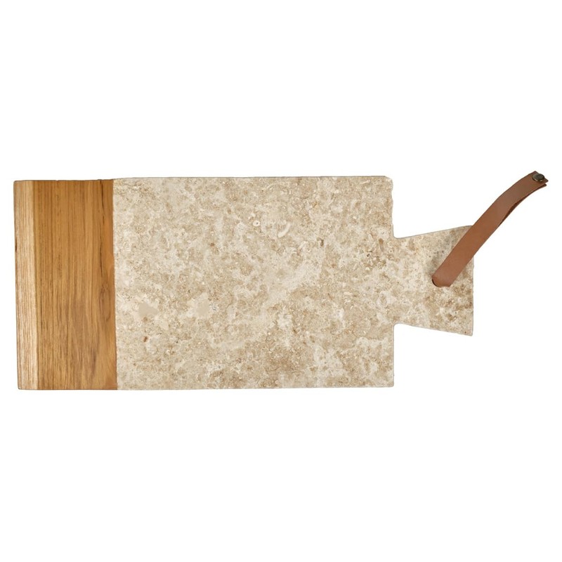 Rectangular Chopping Board 35cm Marble Beige and Teak Wood -