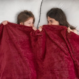 NEWCOSPLAY Super Soft Throw Blanket Red Premium Silky Flannel Fleece Leaves Pattern Lightweight Bed Blanket All Season Use (Red, Throw(50"x60"))