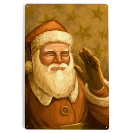 Lantern Press 12x18 Inch Metal Sign, Santa Claus, Christmas Oil Painting